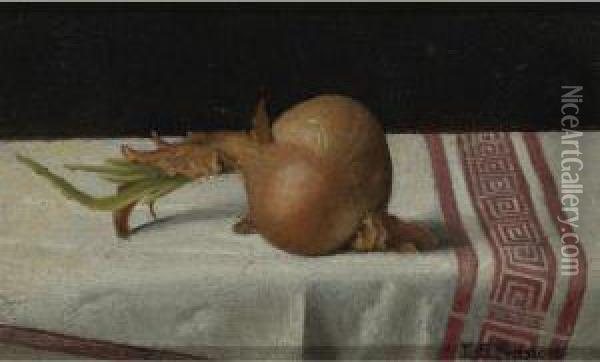 Onion On Tablecloth Oil Painting - John Francis
