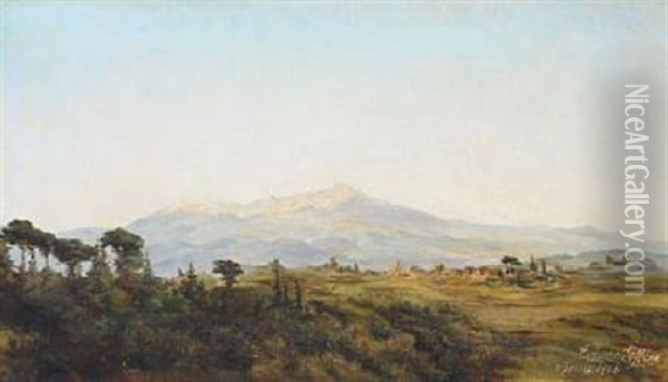 Scenery From The Roman Campagna Oil Painting - Emma Auguste Loffler