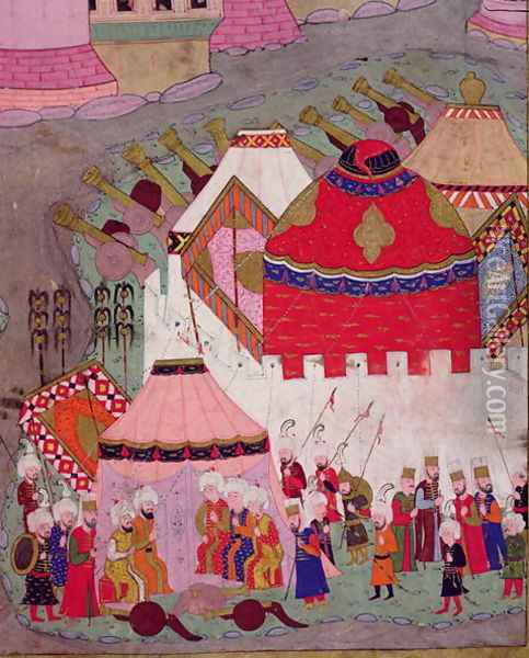 TSM H.1524 Siege of Vienna by Suleyman I 1494-1566 the Magnificent, in 1529, from the Hunername by Lokman, detail of the Ottoman camp, 1588 Oil Painting - I the Magnificent Suleyman