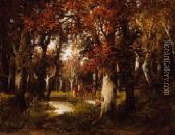 In The Woods Of Barbizon Oil Painting - Adolf Kaufmann