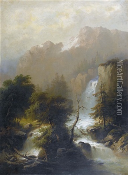 Berglandschaft Mit Wasserfall Oil Painting - Alexandre Calame