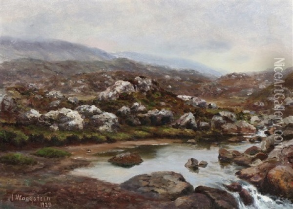 Faroese Landscape On A Misty Day Oil Painting - Joen Waagstein