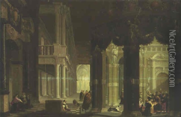 The Interior Of A Baroque-style Temple With The Circumcision Oil Painting - Dirck Van Delen