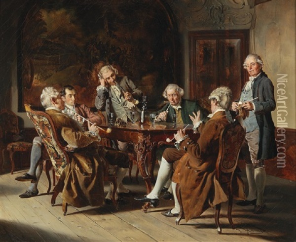A Group Of Gentlemen Oil Painting - Johann Hamza
