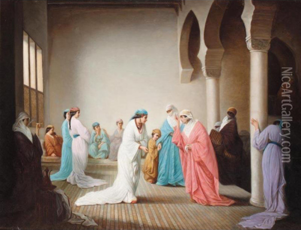 The Arrival In The Harem At Constantinople Oil Painting - Henriette Browne
