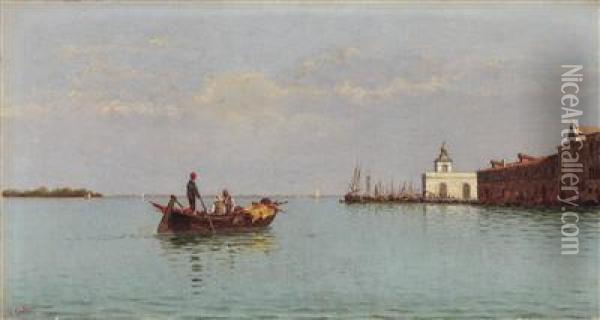 Punta Della Dogana With A Gondola In The Foreground Oil Painting - Pietro Galter