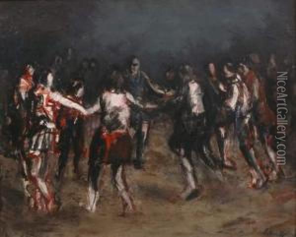 La Ronde (les Feux De La Saint Jean) Oil Painting - Adolphe Peterelle