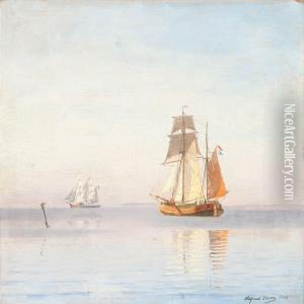 Marine With Dutch Cofin Quiet Weather Oil Painting - Alfred Theodor Olsen