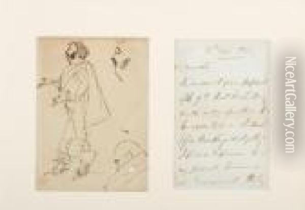 Etude De Personnages Avec Probablement L'esquisse Du Portrait Du Poete Samuel Rogers Oil Painting - Landseer, Sir Edwin