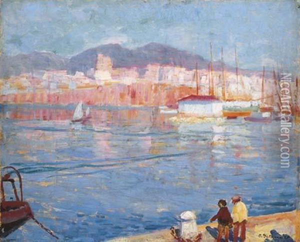 Early Morning Mallorca (st. Catalina From The Pier) Oil Painting - Bernhard Gutmann