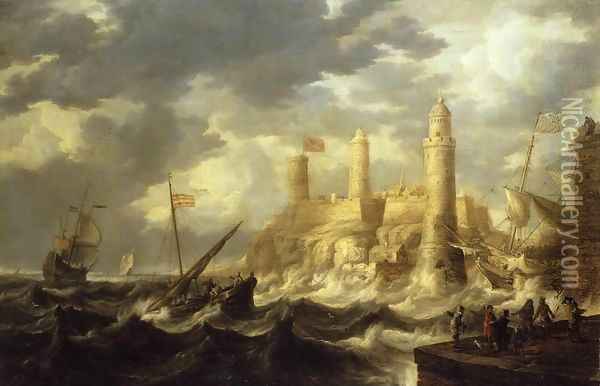 Fortified Harbour Oil Painting - Bonaventura, the Elder Peeters