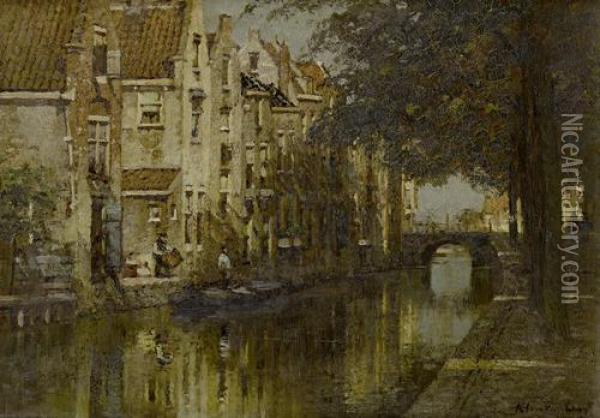 Canal Scene Oil Painting - Johannes Christiaan Karel Klinkenberg