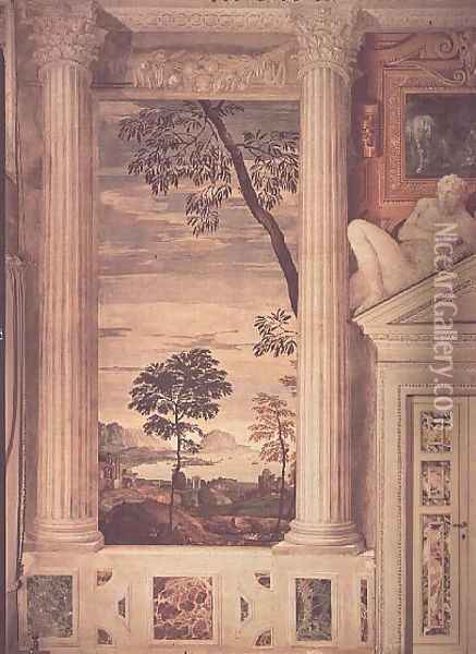 Landscape, detail of the frescoes in the Olympic Room, 1560-62 Oil Painting - Paolo Veronese (Caliari)