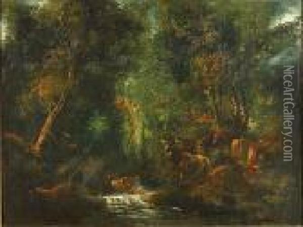 Cerf Au Ruisseau Dans Un Bois Oil Painting - Gustave Courbet