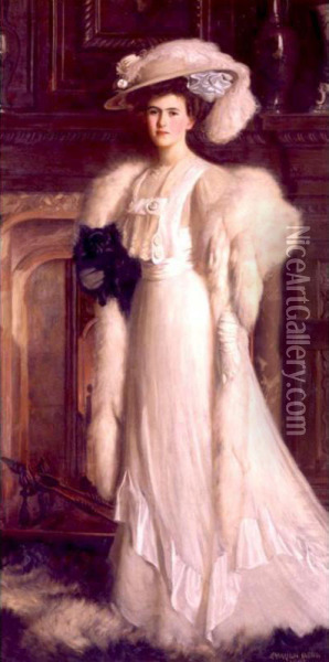 Portrait Of Gladys Grace Holding A Pomeranian Oil Painting - John Fred. Harrison Dutton