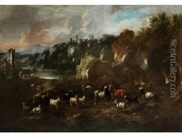 Grosse Felsenlandschaft Oil Painting - Cajetan Roos