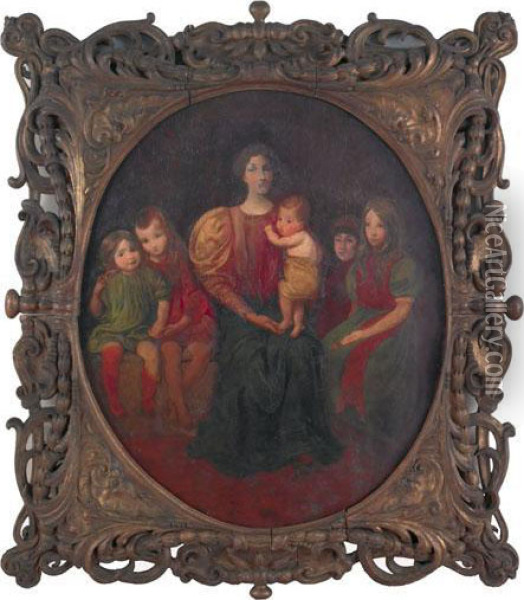 Portrait Of A Mother And Five Children Oil Painting - George Forest De Brush