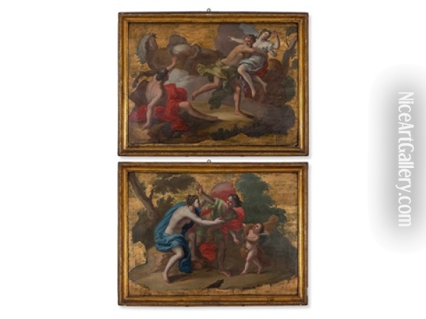 Pair Of Mythological Scenes (pair) Oil Painting - Domenico Antonio Vaccaro