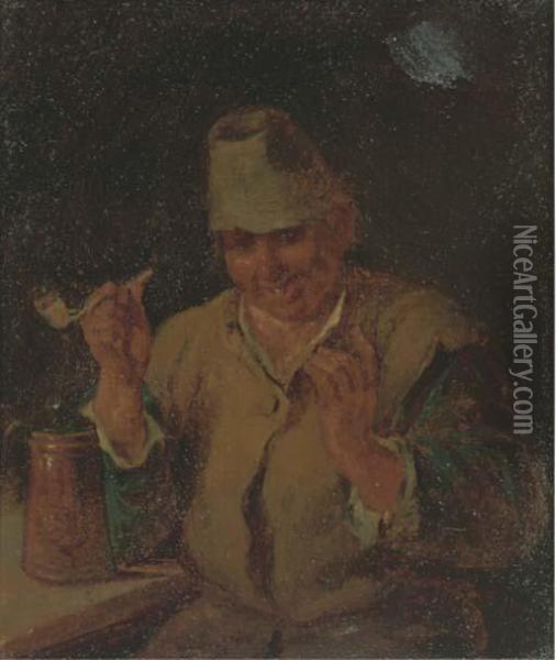 A Peasant Smoking And Drinking Oil Painting - Bartholomeus Molenaer