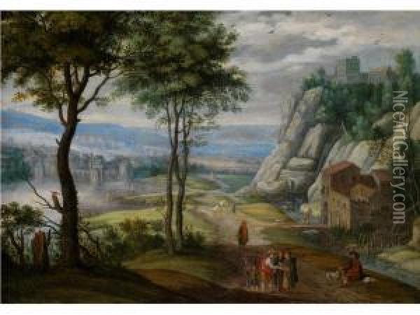 Landschaft Mit Baumen Und Felsen Oil Painting - Isaak van Oosten