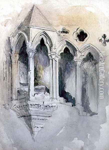 A Gothic Stairway in Chester Cathedral Oil Painting - John Ruskin