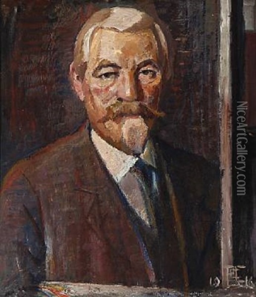 The Artist's Self-portrait Oil Painting - Poul S. Christiansen