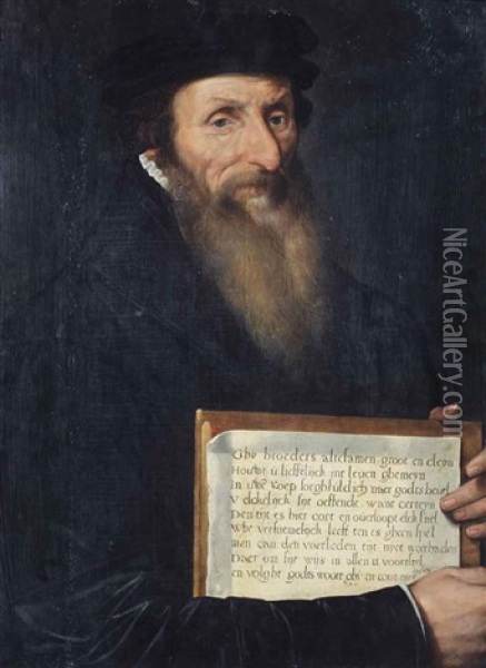 Portrait Of Theodore De Beze (1519-1605), Half-length, In A Black Coat With A Black Hat Oil Painting - Frans Pourbus the Elder