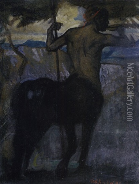 Aus Einer Schale Trinkender Kentaur Oil Painting - Max Kuschel