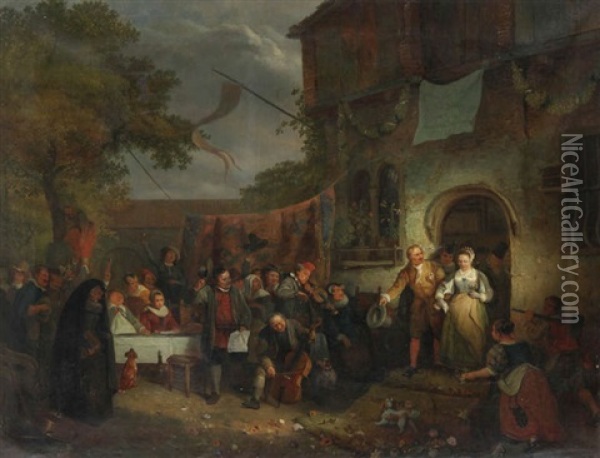 Couple De Maries Sortant De L'eglise Oil Painting - Ignatius Josephus van Regemorter