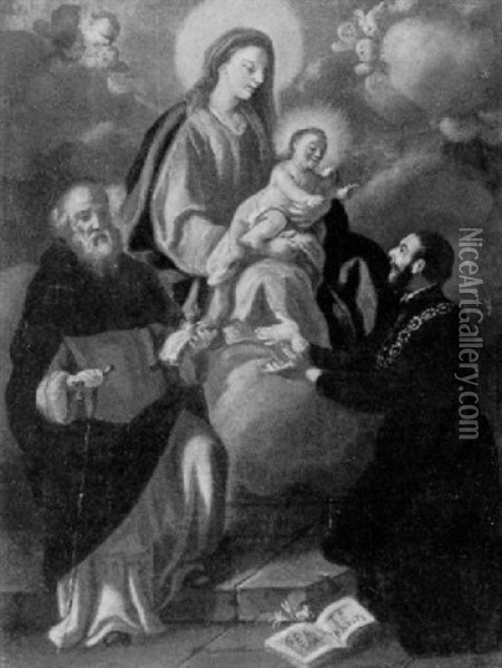 Madonna Mit Kind Und Den Heiligen Antonius Von Padua Und Antonius Abbas Oil Painting - Francesco (Il Calabrese) Parise