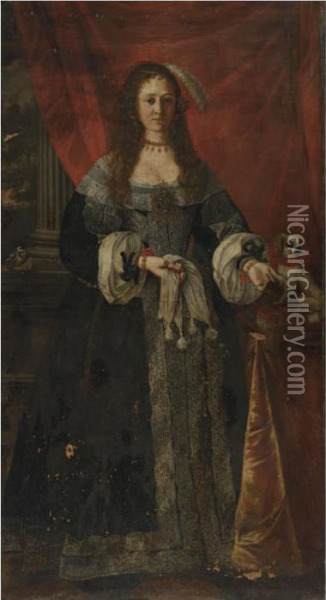 Portrait Of A Lady With Her Dog Oil Painting - Luigi Miradori Il Genovesino