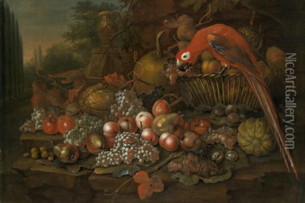 Still Life With Fish And A Parrot Oil Painting - William Sartorius