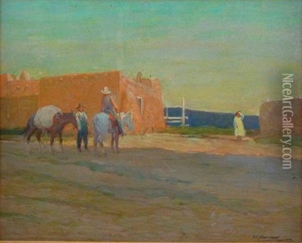 Taos Oil Painting - Oscar Edmund Berninghaus