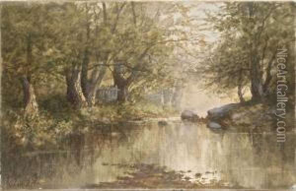River Through The Woods Oil Painting - Charles Day Hunt
