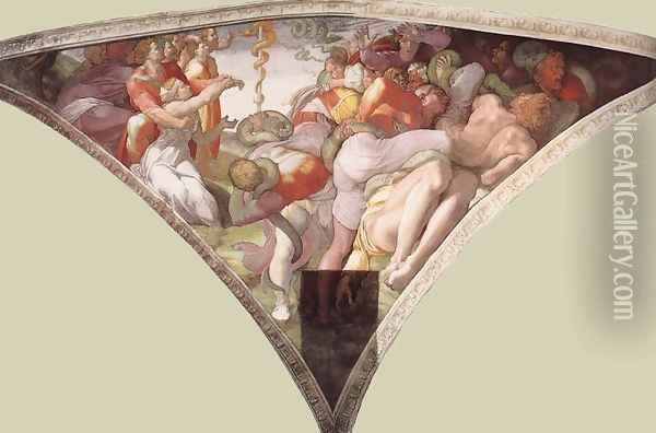 Pendentive - The Brazen Serpent Oil Painting - Michelangelo Buonarroti