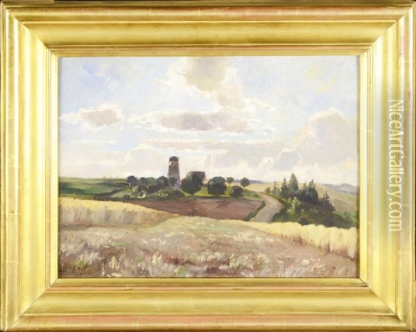 Landscape With Gloomy Sky Oil Painting - Otakar Lebeda