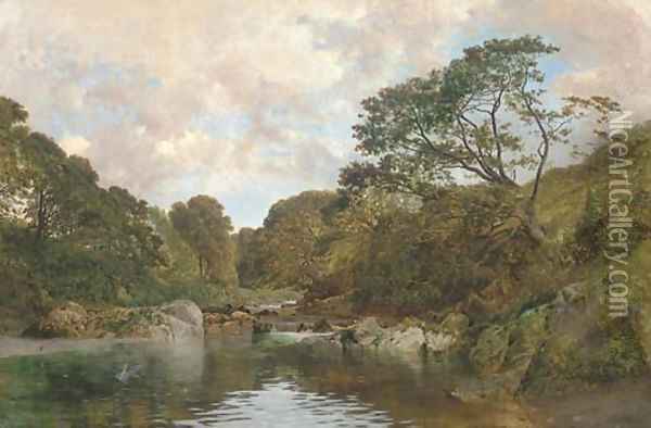 Herons on a tranquil river Oil Painting - John Henry Dearle
