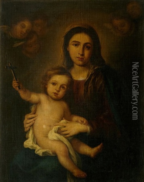 Virgen Con Nino Oil Painting - Juan de Dios Fernandez