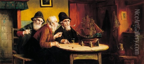 Building A Ship-model Oil Painting - Lajos Koloszvary