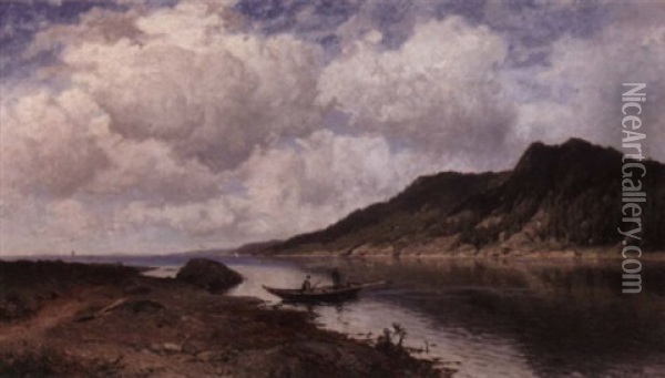 Fjordlandskap Med Bat Oil Painting - Morten Mueller