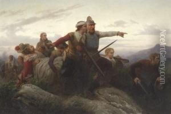 Soldaten Aus Der Zeit Des
 Dreisigjahrigen Krieges Transportieren Einen Verwundeten. Oil Painting - Christian I Sell