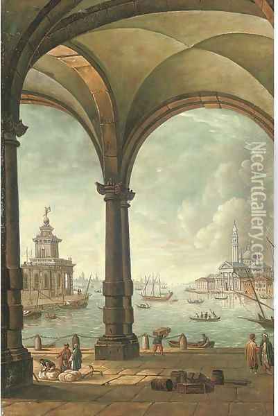 View out to the Customs House and San Giorgio Maggiore, Venice Oil Painting - Continental School