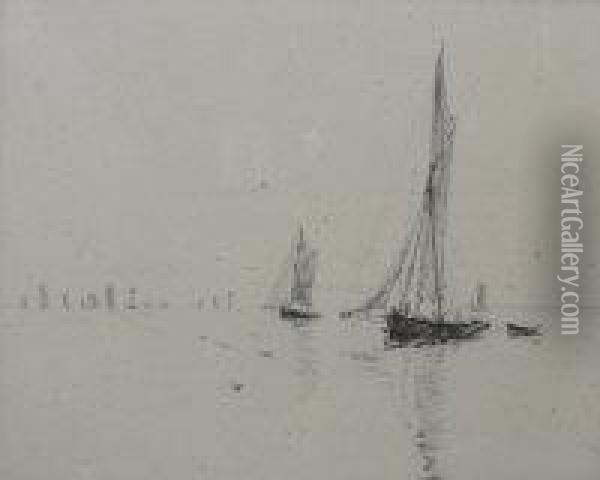 Shrimp Boats, Sea Reach Oil Painting - William Lionel Wyllie