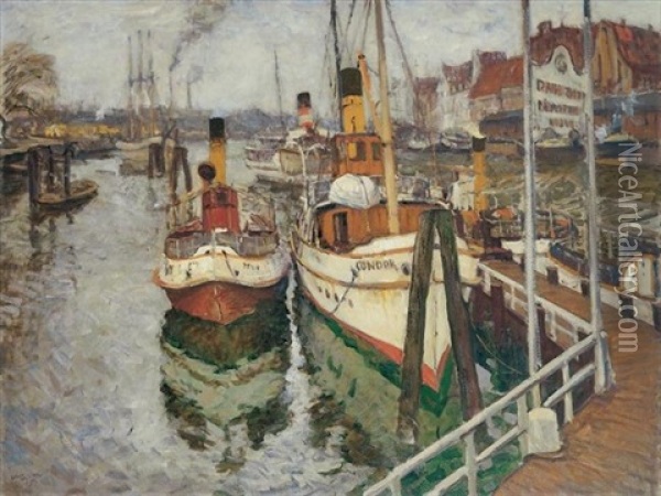 Hafen Von Lubeck Oil Painting - Ulrich Huebner