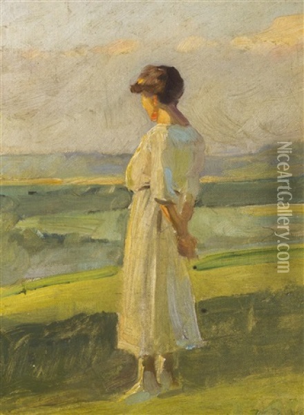 Lady In A White Dress Oil Painting - Frantisek Dvorak