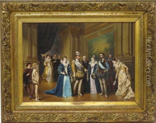 Interior With French Courtiers Greeting King Henry Iv And His Queen Oil Painting - Ladislaus Bakalowicz