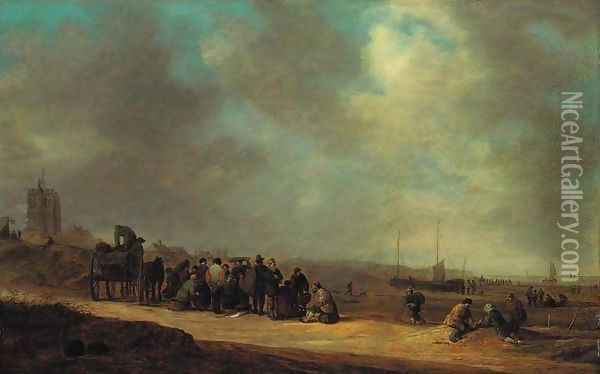 Fisherfolk on the beach at Scheveningen Oil Painting - Jan van Goyen