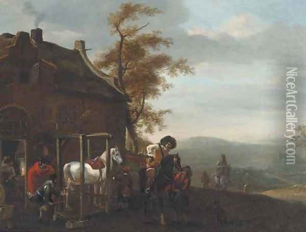 Cavalrymen at a forge Oil Painting - Philips Wouwerman