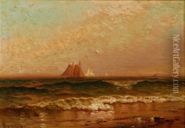Coastal View With Ships In The Distance Oil Painting - Alfred Thompson Bricher