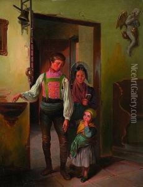 Der Erste Kirchgang. Oil Painting - Wilhelm Richter
